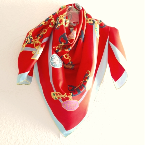 Givenchy Chain Charms Silk Square Scarf Red - Picture 2 of 11